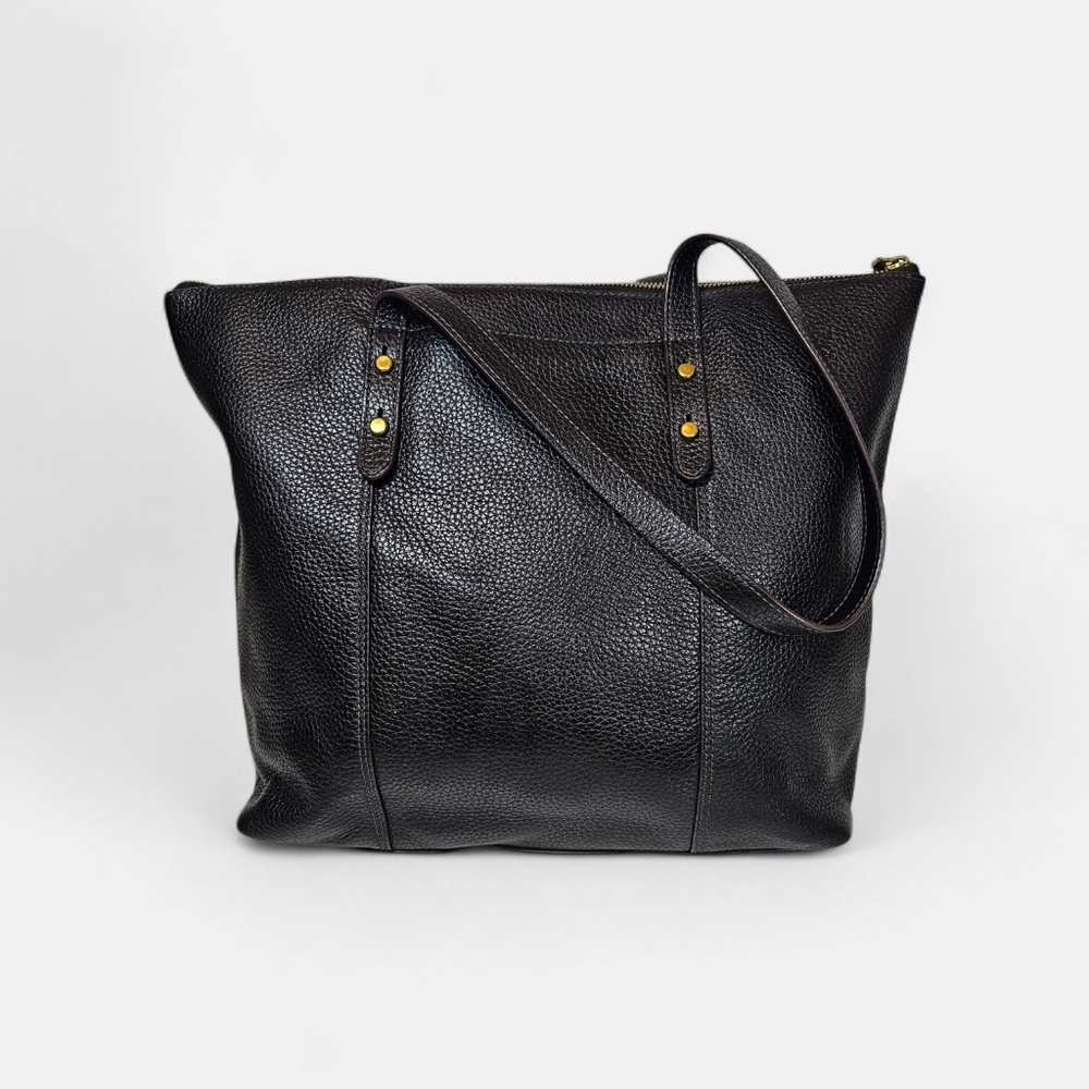  ✨ Fossil Jenna Black Pebbled Leather Tol Zip Tote Bag - EUC - Picture 4 of 9